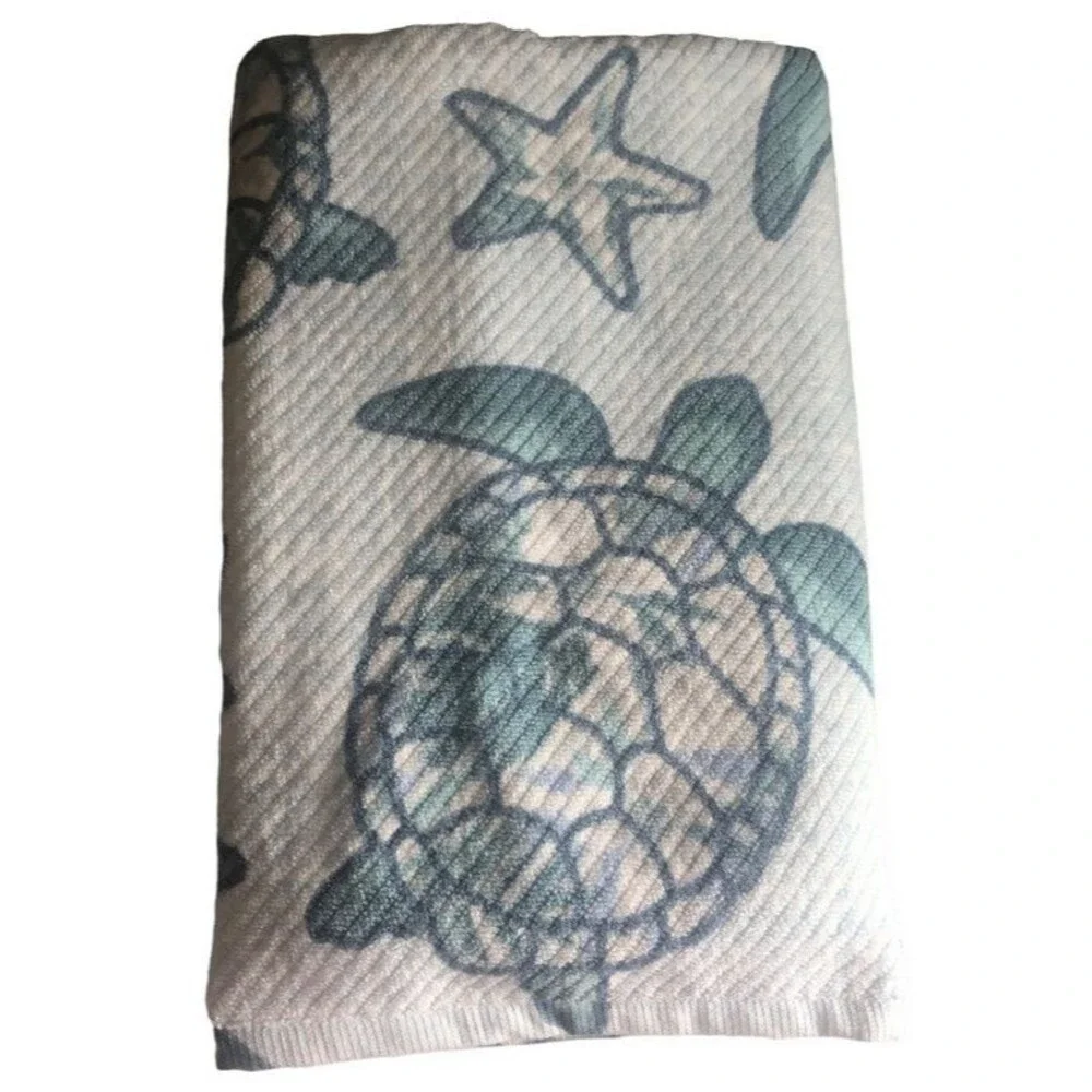 Deborah Connolly Starfish Sea Turtle 1 Bath 1 Hand Towel 2 Piece Set Blue Beach